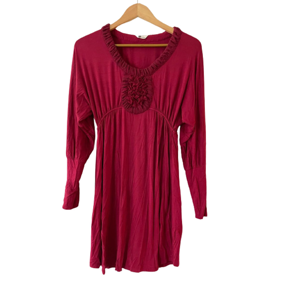 Kut from the Kloth Size S Ruffle Scoop Neck Mini Dress Dolman Batwing Sleeve Red